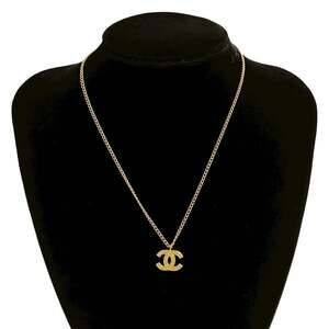 CHANEL Authentic Vintage Gold Logo Necklace